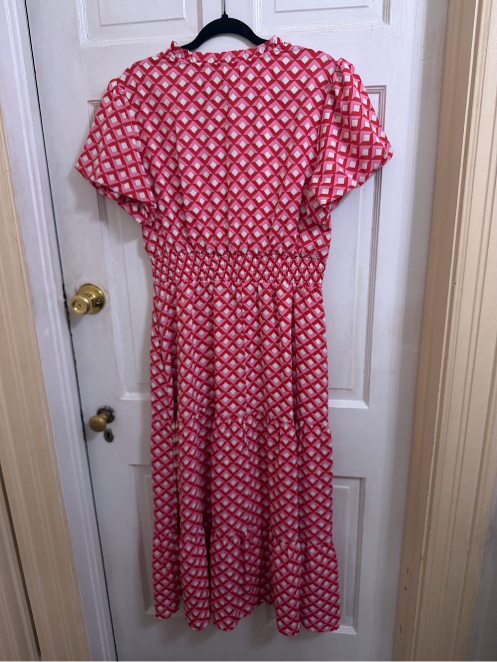 Pink Geometric Maxi Dress with Elastic Waist - Picture 4 of 5